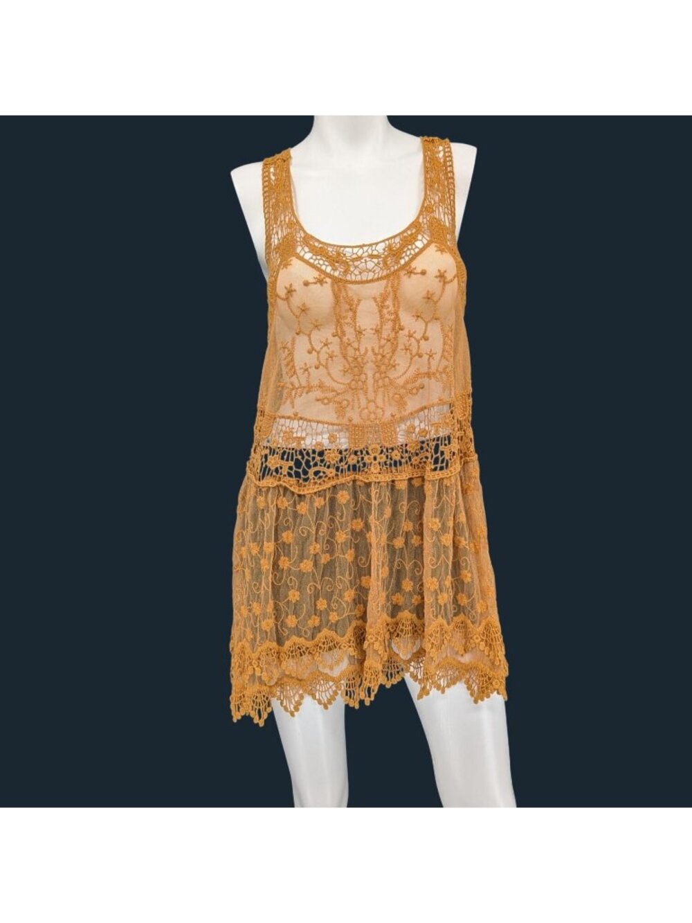 Sheer‎ Lace Tunic Top Crochet Boho Fairy Festival Concert Western Cowgirl Large